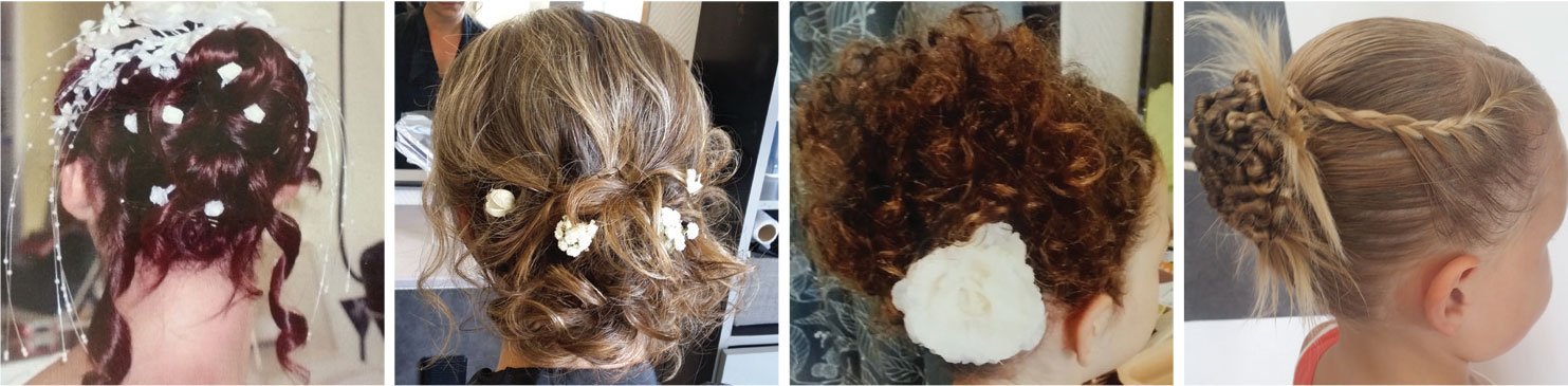 Chignons, coiffures de mariage et coiffures enfants réalisés au salon